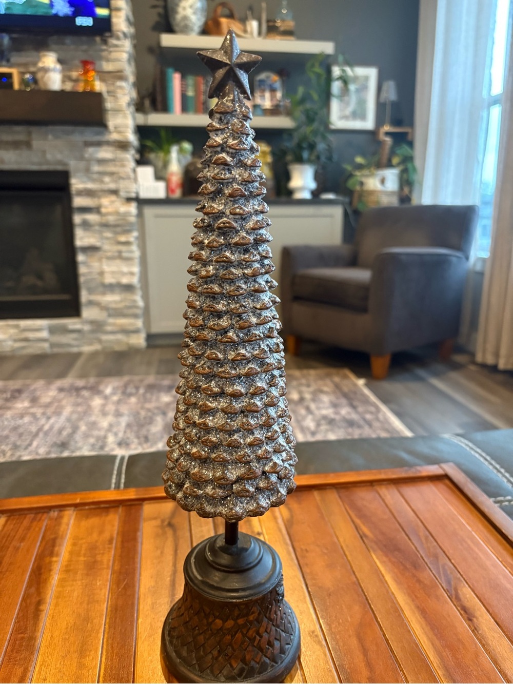 Glitter Pinecone Christmas Tree Star Pedestal Holiday Decor 12-14”